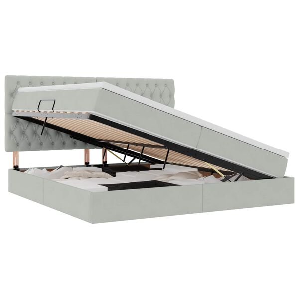 vidaXL Seng med opbevaring og LED med LED Lysegr&aring; 200 x 200 cm Fl&oslash;jl