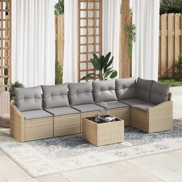 vidaXL Sofa S&aelig;t med pude 7 pcs Beige polyrattan