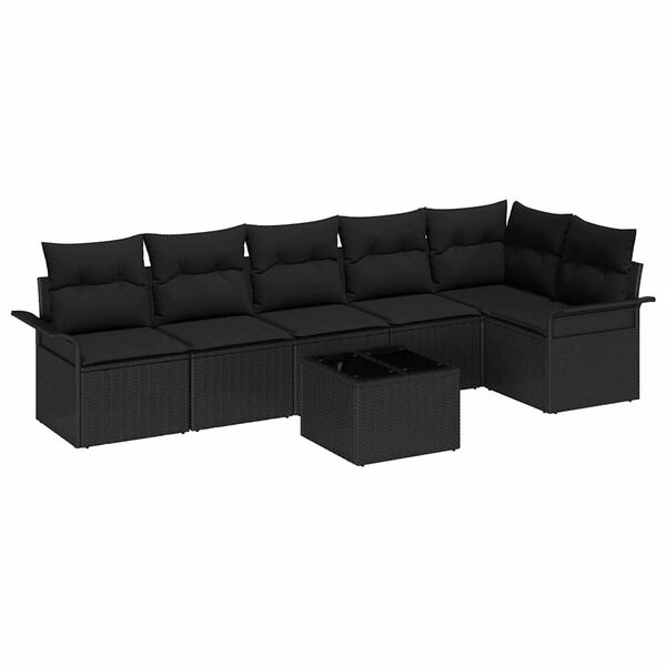 vidaXL Havesofa S&aelig;t med pude 7 pcs Sort polyrattan