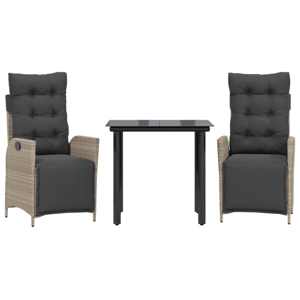 vidaXL spisebordss&aelig;t til haven 3 dele med hynder polyrattan lysegr&aring;