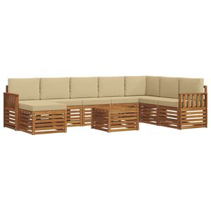 vidaXL Sektionalsofa s&aelig;t 9 pcs Naturlig og Beige Massivt Akacietr&aelig;