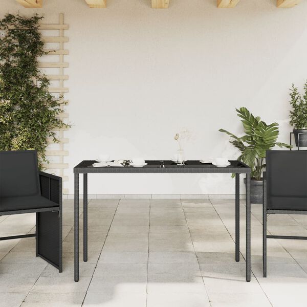 vidaXL havebord med glastop 115x54x74 cm polyrattan sort