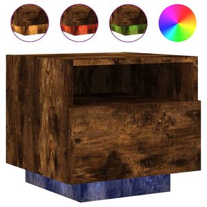 vidaxL sengebord med LED-lys 40x39x37 cm r&oslash;get egetr&aelig;sfarve