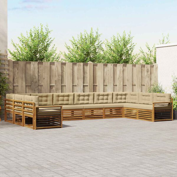 vidaXL Sofas&aelig;t med pude 10 pcs Naturlig og Beige Massivt Akacietr&aelig;