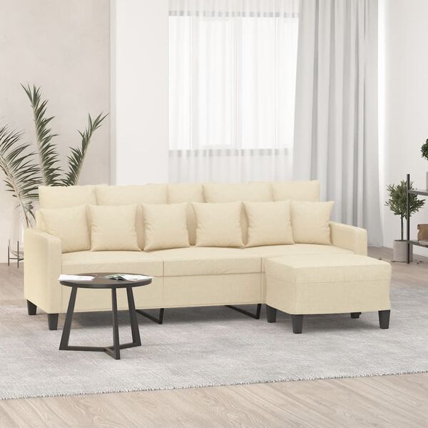 vidaXL 3-personers sofa med fodskammel 180 cm stof Cremefarvet