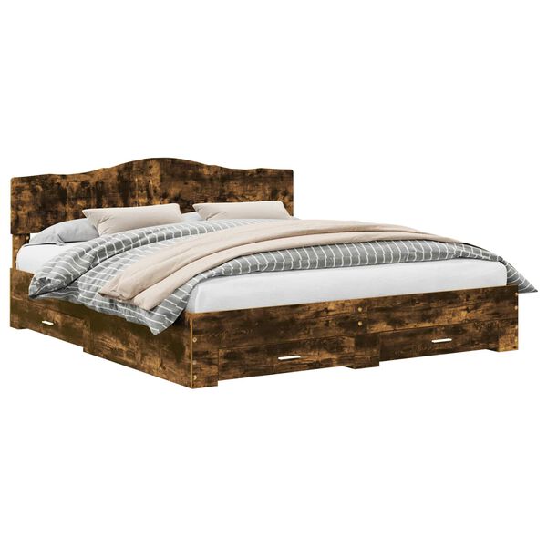 vidaXL Sengestel med hovedg&aelig;rde R&oslash;get eg 200 x 200 cm Konstrueret tr&aelig;