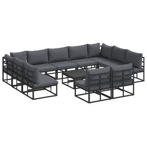vidaXL Havesofa S&aelig;t med pude 12 pcs Sort Aluminium