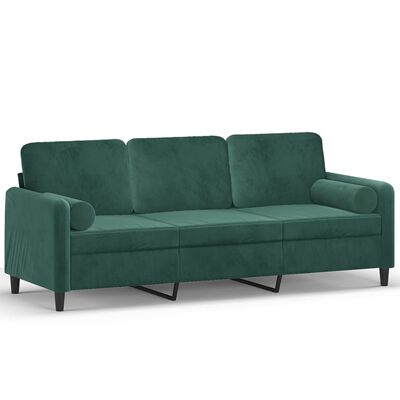 vidaXL 3-personers sofa med pyntepuder 180 cm velour mørkegrøn