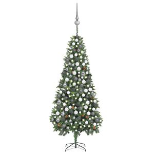 vidaXL juletr&aelig; med lys + julekugler og grankogler 210 cm