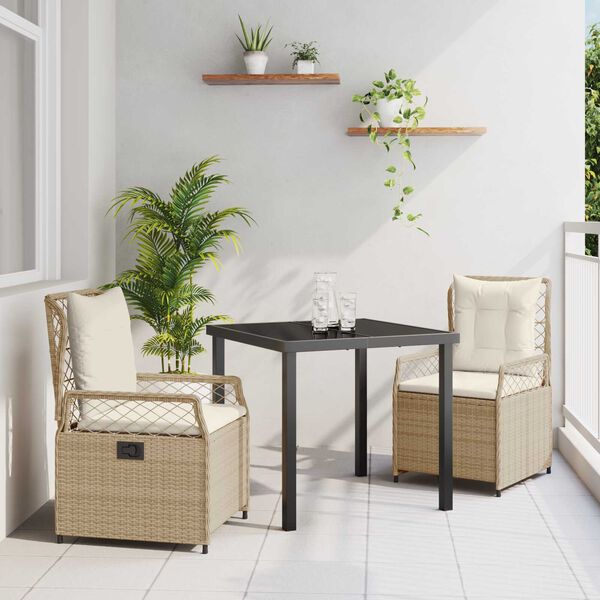 vidaXL Have Spisebordss&aelig;t 3 pcs Beige og cremehvid polyrattan