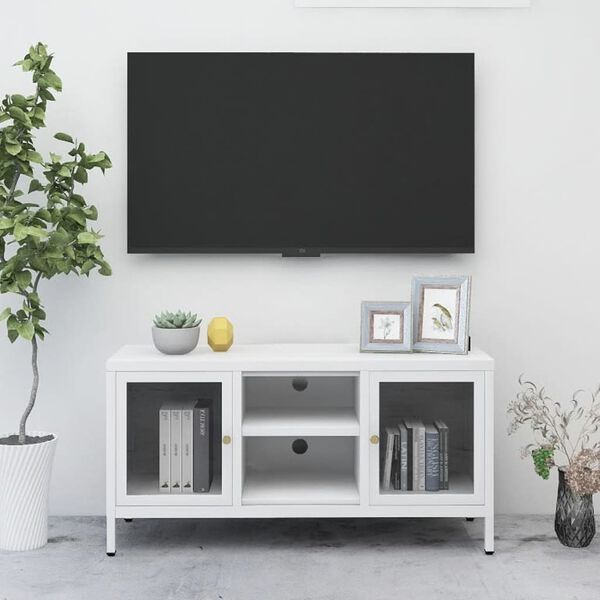 vidaXL tv-skab 105x35x52 cm st&aring;l og glas hvid