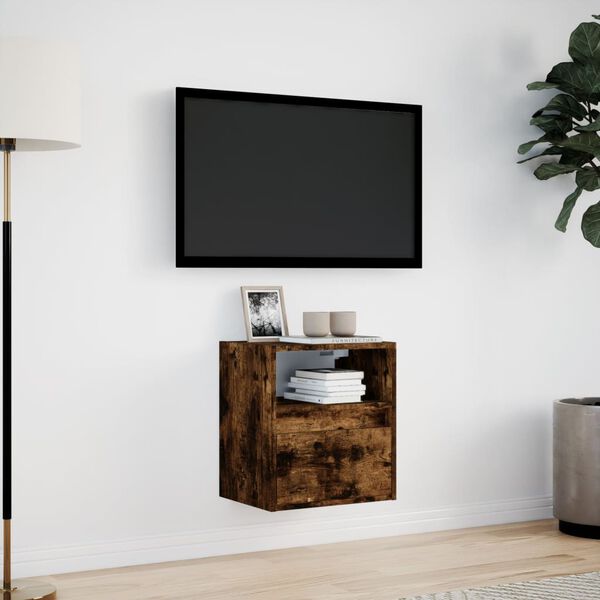 vidaXL v&aelig;gh&aelig;ngt tv-bord med LED-lys 41x31x45 cm r&oslash;get egetr&aelig;sfarve