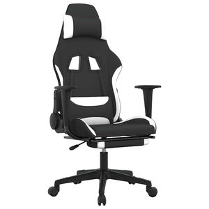 vidaXL gamingstol med massagefunktion + fodst&oslash;tte stof sort og hvid