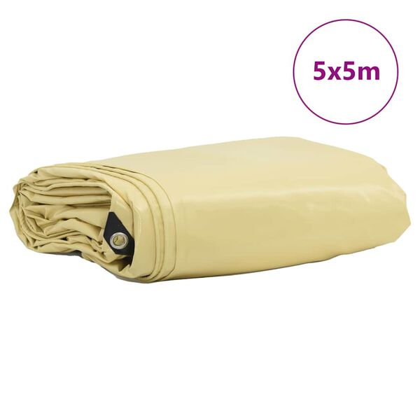 vidaXL Tarpaulin 650g / m&sup2; Beige 5 x 5 m L&aelig;rred med PVC-bel&aelig;gning