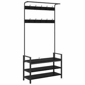 vidaXL Jakkeholder med hylde Sort eg 95 x 34 x 184 cm Konstrueret tr&aelig;