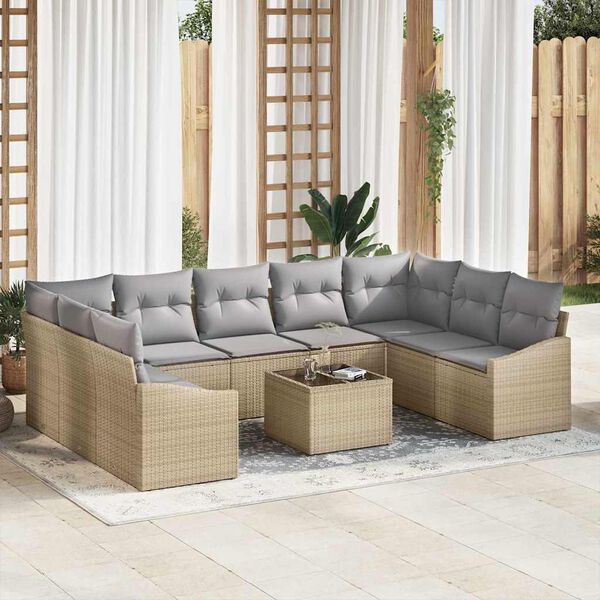 vidaXL Havesofa S&aelig;t 10 pcs Beige Poly rattan