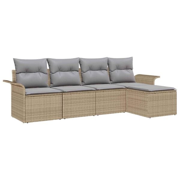 vidaXL Havesofa S&aelig;t med pude med opbevaring 5 pcs Beige polyrattan