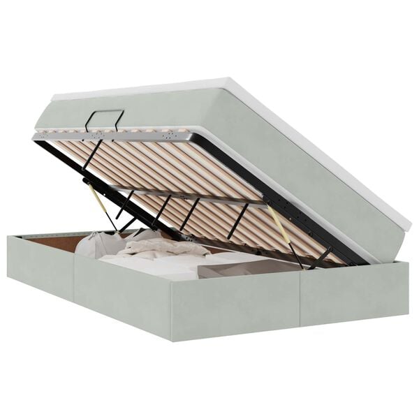 vidaXL Seng med opbevaring og madras Lysegr&aring; 120 x 190 cm Fl&oslash;jl