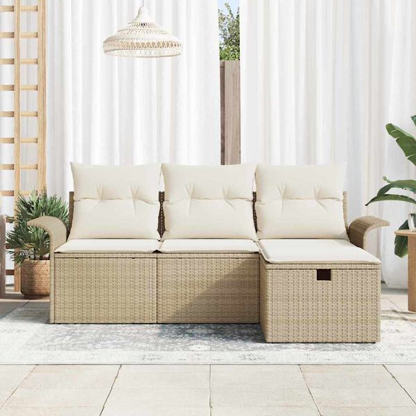 vidaXL Havesofa S&aelig;t med pude 4 pcs Beige og creme polyrattan