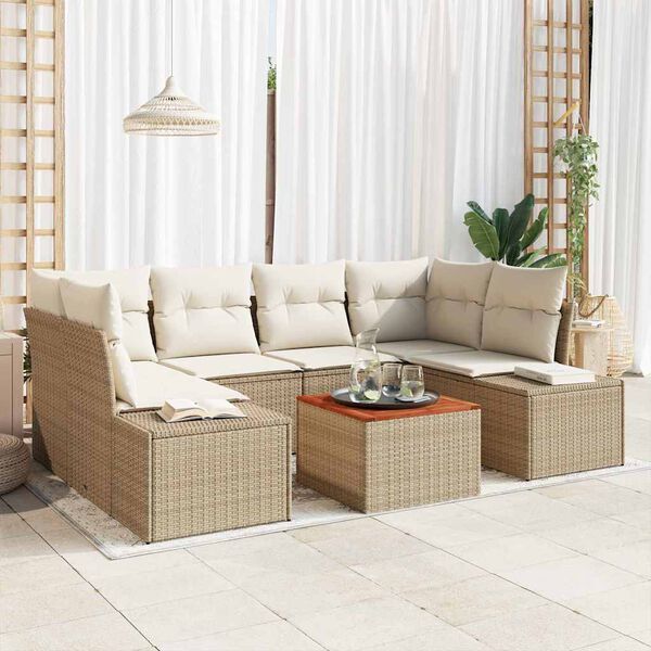 vidaXL Havesofa S&aelig;t med pude 7 pcs Beige Poly rattan
