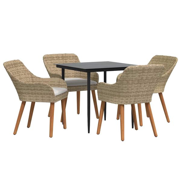 vidaXL Have Spisebordss&aelig;t med pude 5 pcs Beige polyrattan