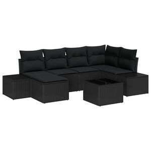 vidaXL Havesofa S&aelig;t med pude med opbevaring 6 pcs Sort polyrattan