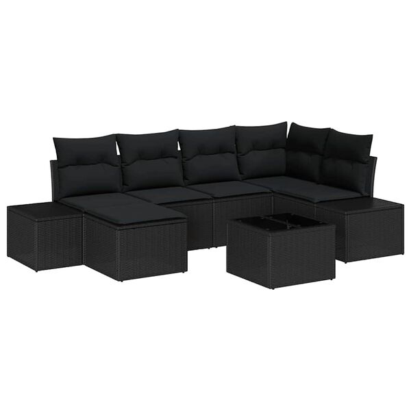 vidaXL Havesofa S&aelig;t med pude med opbevaring 6 pcs Sort polyrattan