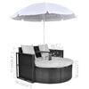 vidaXL haveseng med parasol polyrattan sort