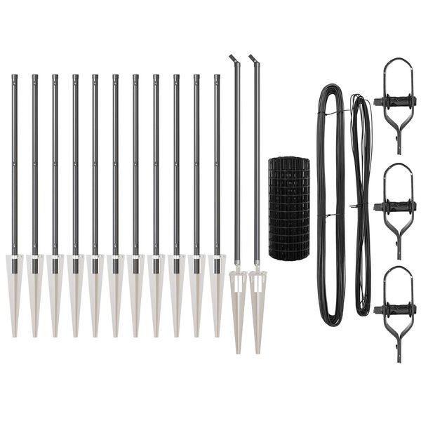 vidaXL Hegn med post Gr&aring; 0,6 x 25 m St&aring;l og PVC