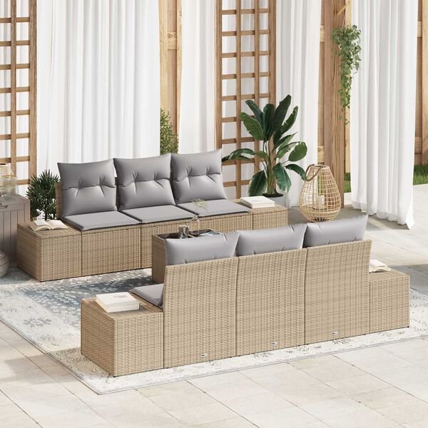 vidaXL Havesofa S&aelig;t med pude 7 pcs Beige polyrattan