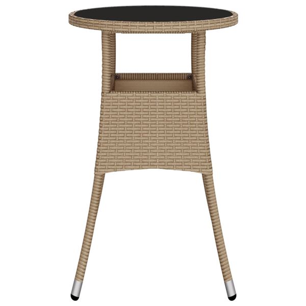vidaXL havebord Ø60x75 cm hærdet glas og polyrattan beige