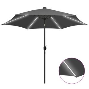 vidaXL parasol med LED-lys og aluminiumsstang 300 cm antracitgr&aring;