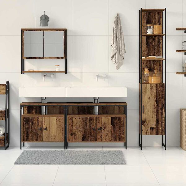 vidaXL Badev&aelig;relsesm&oslash;bel s&aelig;t med d&oslash;r 4 pcs Gammelt tr&aelig; Konstrueret tr&aelig;