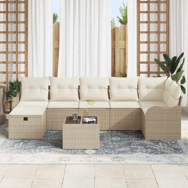 vidaXL Havesofa Sæt med pude med opbevaring 8 pcs Beige Poly rattan
