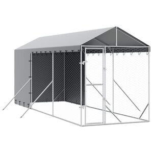 vidaXL udend&oslash;rs hundeg&aring;rd med tag 2x6x2,5 m galvaniseret st&aring;l s&oslash;lv