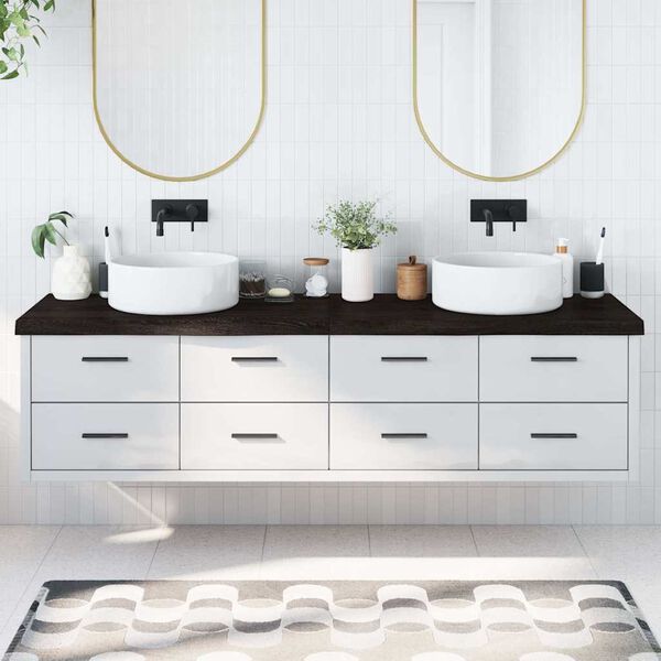 vidaXL bordplade til badeværelse 200x50x(2-6) cm massivt træ mørkebrun