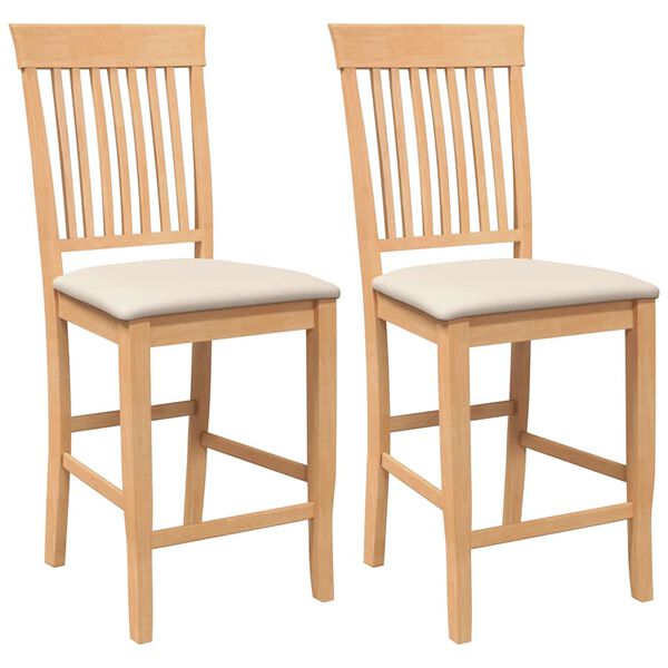vidaXL barstole med hynder 2 stk. massivt gummitræ naturfarvet