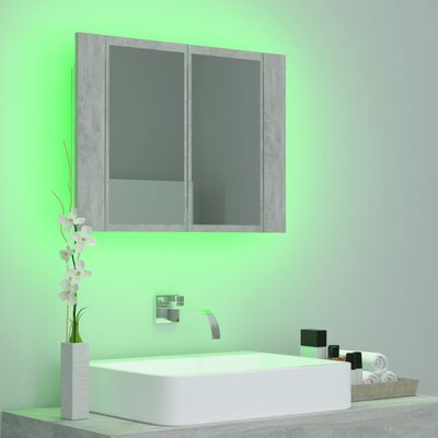 vidaXL badeværelsesskab m. spejl og LED-lys 60x12x45 cm akryl betongrå