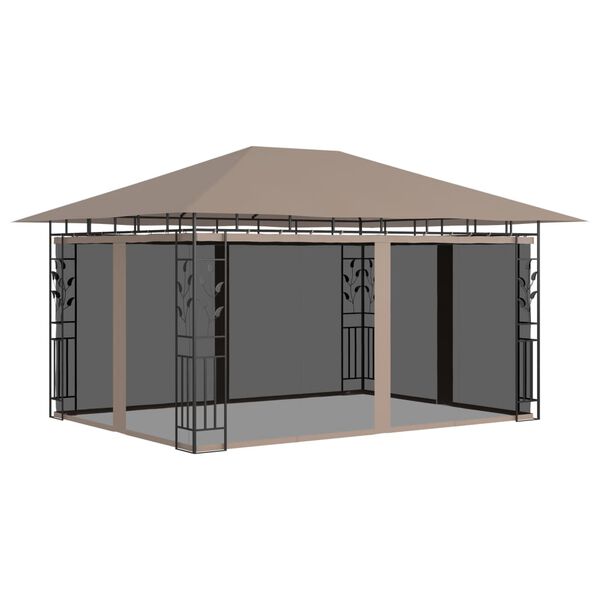 vidaXL pavillon med myggenet 4x3x2,73 m 180 g/m² gråbrun