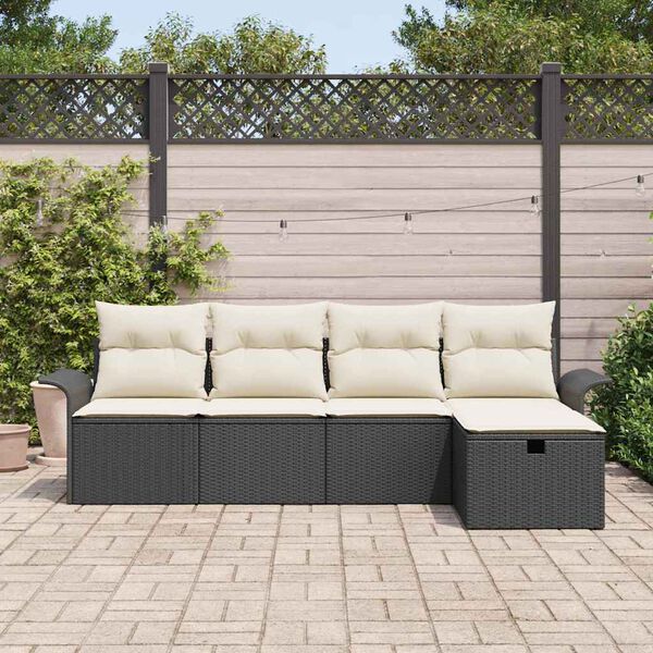 vidaXL Havesofa S&aelig;t med pude 5 pcs Sort og Cream polyrattan