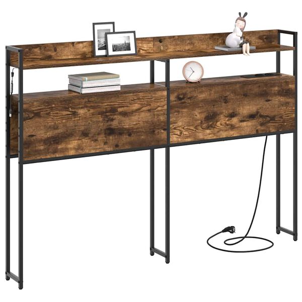 vidaXL Opbevaringshovedgavl med hylde R&oslash;get eg 120 cm Konstrueret tr&aelig;