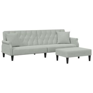 vidaXL 2-personers sovesofa med puder og fodskammel velour lysegr&aring;