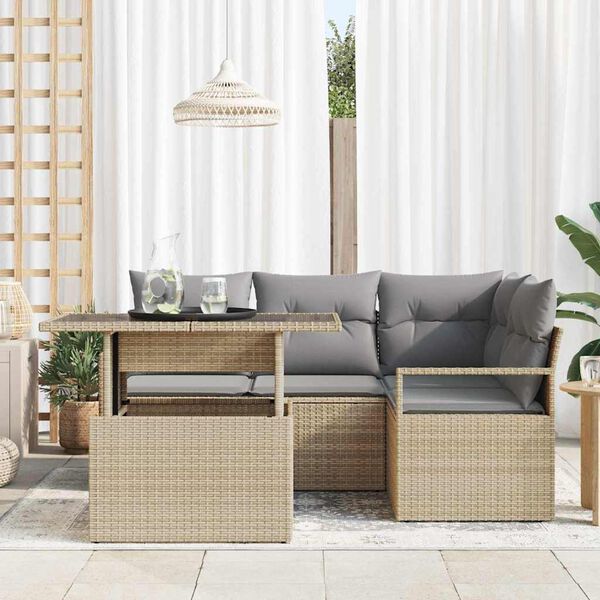 vidaXL Havesofa S&aelig;t med opbevaring 5 pcs Beige Poly rattan