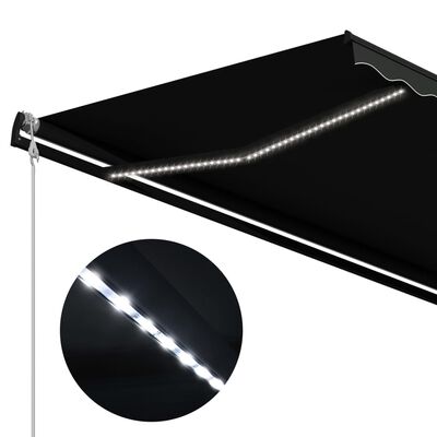 vidaXL foldemarkise med vindsensor og LED 350 x 250 cm antracitgrå