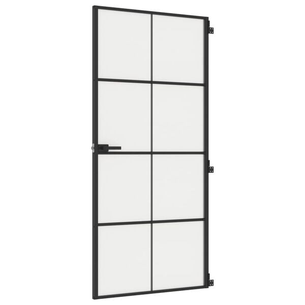 vidaXL d&oslash;r 93x201,5 cm h&aelig;rdet glas og aluminium sort