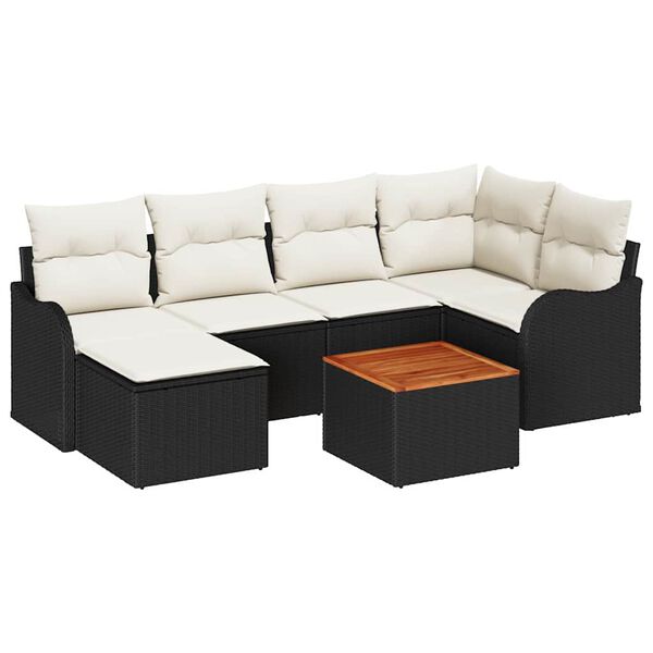 vidaXL Havesofa Sæt 7 pcs Sort Poly rattan
