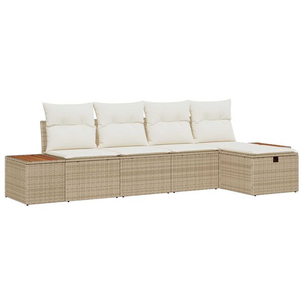 vidaXL Havesofa S&aelig;t med pude 5 pcs Beige Poly rattan