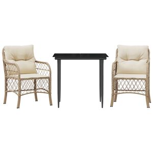 vidaXL bistros&aelig;t til haven 3 dele med hynder polyrattan beige