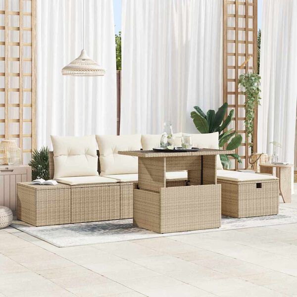 vidaXL Havesofa S&aelig;t 6 pcs Beige Poly rattan