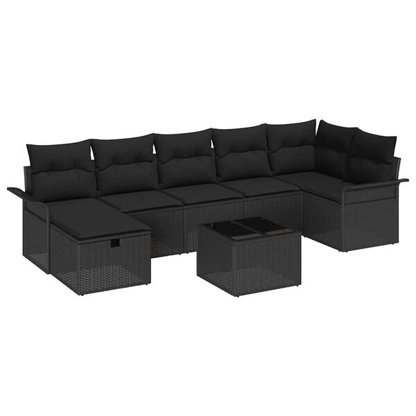 vidaXL Havesofa S&aelig;t med pude med opbevaring 8 pcs Sort polyrattan